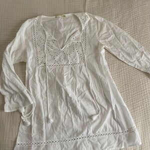 Gianni bini White Lace Detail Women's swim suit cover up Medium 100% cotton